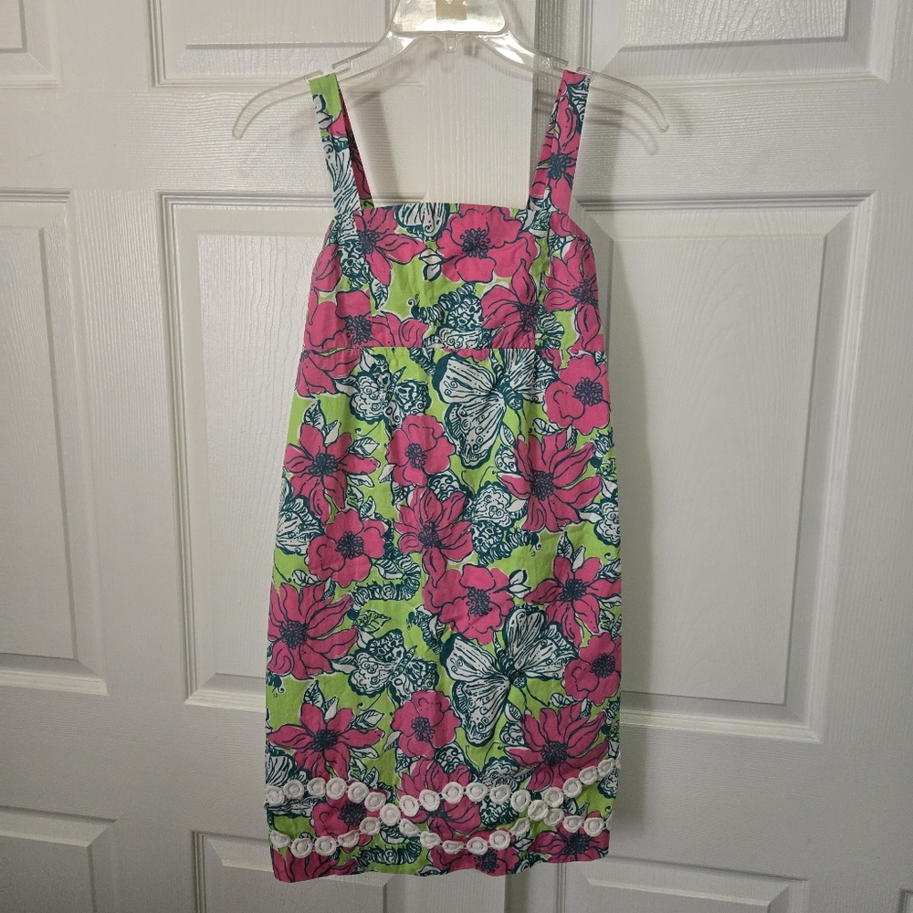 Lilly Pulitzer Floral Butterflies Mini Lined Dress Pink Green
